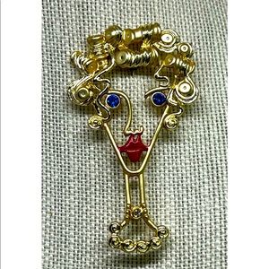 Vintage AJC Funny Figural Lady in Curlers & Lipstick 💄 Brooch